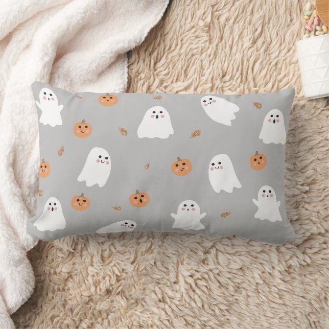 Niedliches Ghost & Pumpkin Graues Halloween-Muster Lendenkissen (Decke)