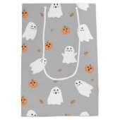 Niedliches Ghost & Pumpkin Graues Halloween-Muster Mittlere Geschenktüte (Rückseite)