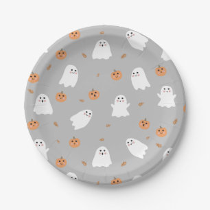 Niedliches Ghost & Pumpkin Graues Halloween-Muster Pappteller