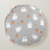 Niedliches Ghost & Pumpkin Graues Halloween-Muster Rundes Kissen (Vorderseite)
