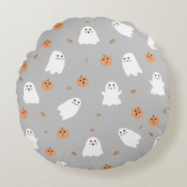 Niedliches Ghost & Pumpkin Graues Halloween-Muster Rundes Kissen