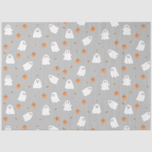 Niedliches Ghost & Pumpkin Graues Halloween-Muster Seidenpapier