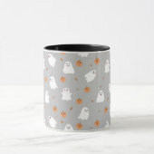 Niedliches Ghost & Pumpkin Graues Halloween-Muster Tasse (Zentrum)
