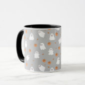 Niedliches Ghost & Pumpkin Graues Halloween-Muster Tasse (Vorderseite Links)