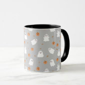 Niedliches Ghost & Pumpkin Graues Halloween-Muster Tasse (VorderseiteRechts)