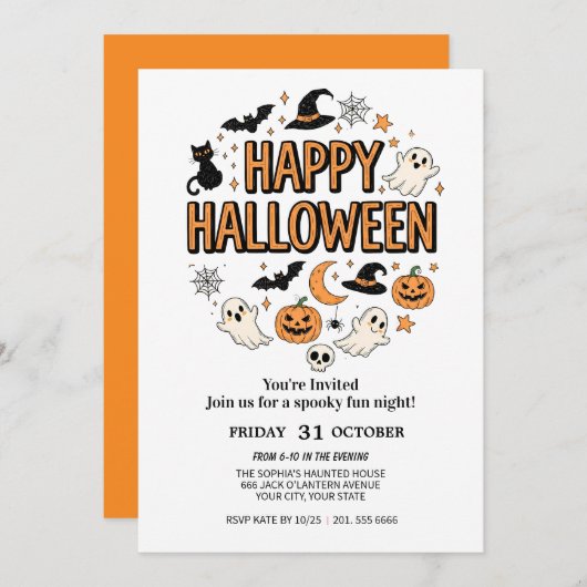 Niedliches Ghost & Pumpkin-Halloween-Party Einladung (Vorne/Hinten)