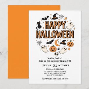 Niedliches Ghost & Pumpkin-Halloween-Party Einladung