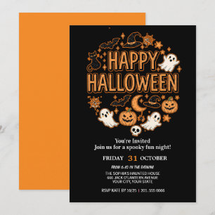 Niedliches Ghost & Pumpkin-Halloween-Party Einladung