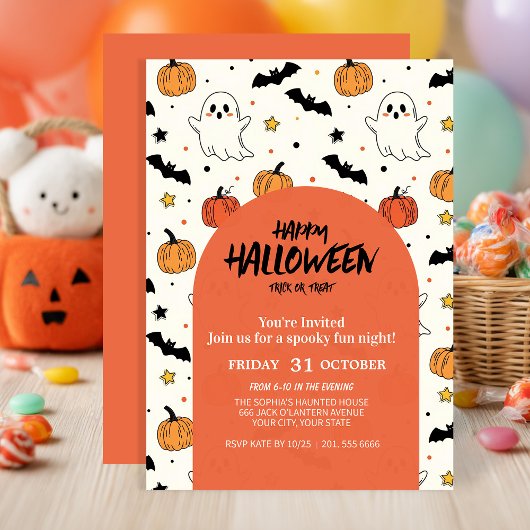 Niedliches Ghost & Pumpkin-Halloween-Party Einladung