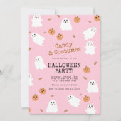 Niedliches Ghost & Pumpkin Pink Halloween-Party Einladung (Vorderseite)