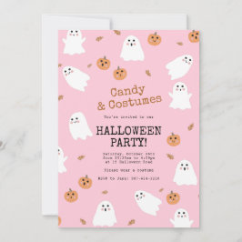 Niedliches Ghost & Pumpkin Pink Halloween-Party Einladung