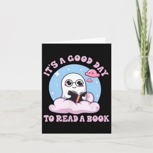 Niedliches ghost Reading Book Librarian Halloween  Karte (Vorderseite)