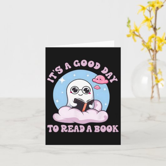 Niedliches ghost Reading Book Librarian Halloween Karte (Gelbe Blume)