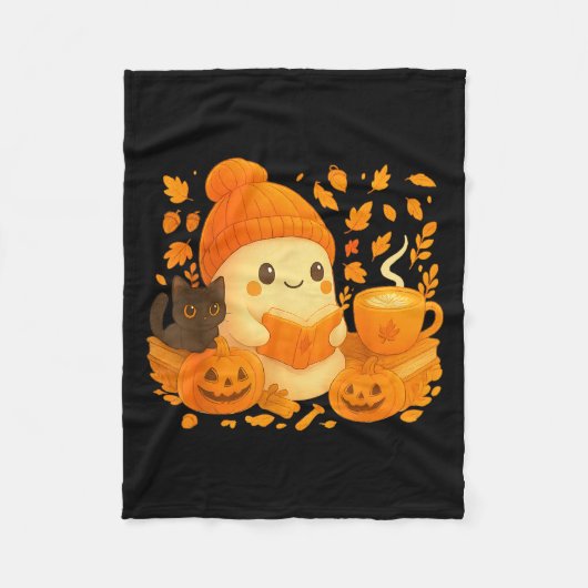 Niedliches Ghost Reading Buch Liebhaber Herbstfall Fleecedecke (Vorderseite)