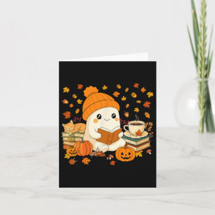 Niedliches Ghost Reading Buch Liebhaber Herbstfall Karte