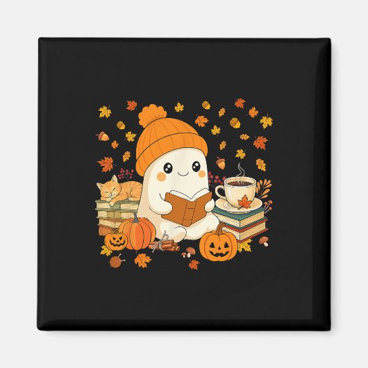 Niedliches Ghost Reading Buch Liebhaber Herbstfall Magnet (Vorne)