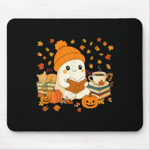 Niedliches Ghost Reading Buch Liebhaber Herbstfall Mousepad