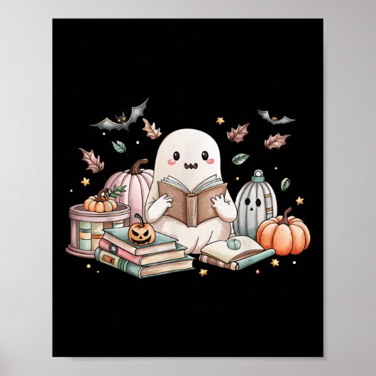 Niedliches Ghost Reading Buch Liebhaber Herbstfall Poster (Vorne)