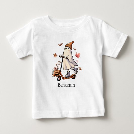 Niedliches Ghost-Reiten - Personalisiert Baby T-shirt (Vorderseite)
