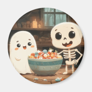 Niedliches Ghost & Skelett mit Candy Bowl - Magnet