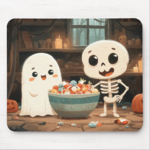 Niedliches Ghost & Skelett mit Candy Bowl - Mousep Mousepad