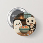 Niedliches Ghost & Skelett mit Candy Bowl - Schalt Button (Vorne & Hinten)