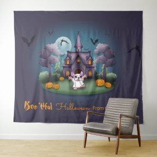 Niedliches ghost Spuk House Background Halloween Wandteppich