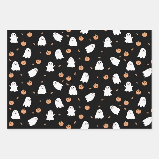 Niedliches Ghost- und Kürbisschwarz Halloween-Must Geschenkpapier Set (Vorderseite)