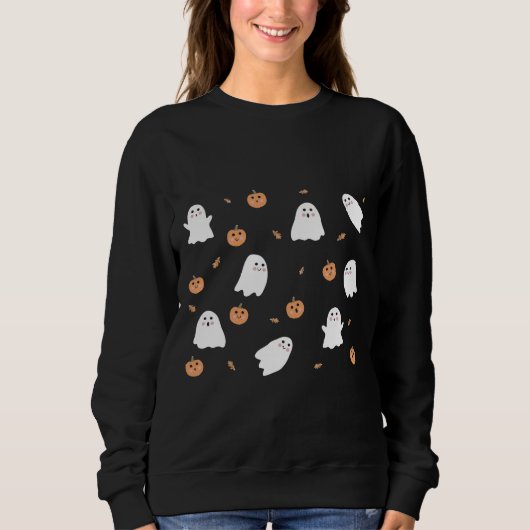 Niedliches Ghost- und Kürbisschwarz Halloween-Must Sweatshirt (Vorderseite)