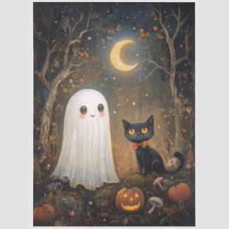Niedliches Ghost- und SchwarzkatzenHalloween-Dekou Seidenpapier