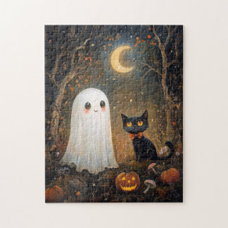 Niedliches Ghost- und SchwarzkatzenHalloween Puzzle