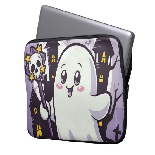Niedliches Ghosting-Poster mit einer spielerischen Laptopschutzhülle (Vorderseite Links)
