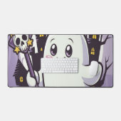 Niedliches Ghosting-Poster mit einer spielerischen Schreibtischunterlage (Tastatur & Maus)