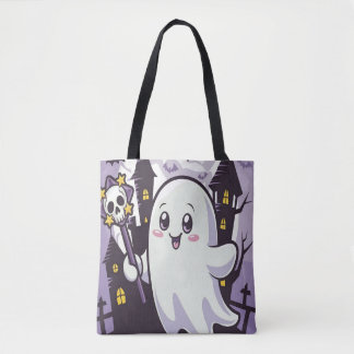 Niedliches Ghosting-Poster mit einer spielerischen Tasche