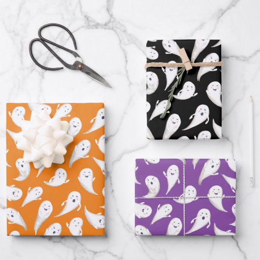 Niedliches Ghosts Halloween Wrapping Paper Geschenkpapier Set (Vorderseite)