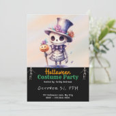 Niedliches Ghoul in Top Hat und Bow Krawatte Black Einladung (Stehend Vorderseite)