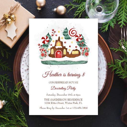 Niedliches Gingerbread House Dekorieren Geburtstag Einladung