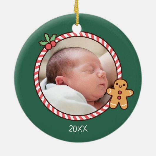 Niedliches Gingerbread Man Baby's First Christmas Keramik Ornament (Hinten)