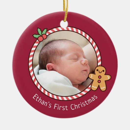 Niedliches Gingerbread Man Baby's First Christmas  Keramik Ornament (Vorne)