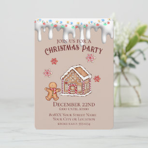 Niedliches Gingerbrett House Beige Weihnachtsfest Einladung