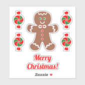 Niedliches Gingerbrot Mann und Pfefferminzbonbons Aufkleber (Blatt)