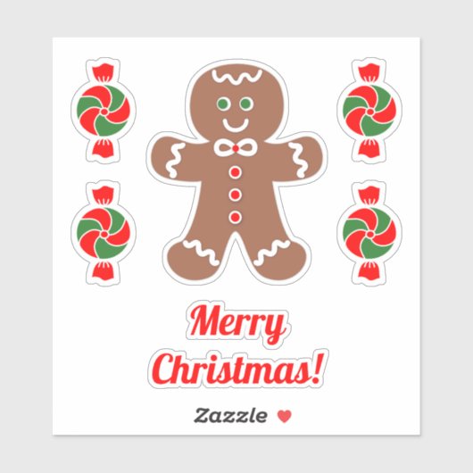 Niedliches Gingerbrot Mann und Pfefferminzbonbons Aufkleber (Blatt)