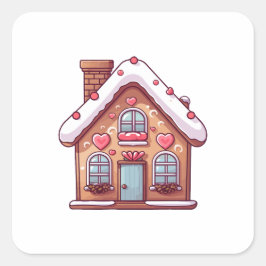 Niedliches Gingerbrot Weihnachtshaus Quadratischer Aufkleber