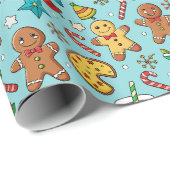 Niedliches Gingerbrot Weihnachtsmuster Geschenkpapier (Rolleneckpunkt)