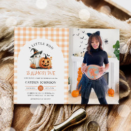 Niedliches Gingham Halloween Ghost Baby ShowFoto Einladung