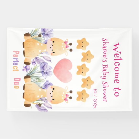 Niedliches Giraffe Baby Showbanner | Twin Baby Dus Banner (Horizontal)