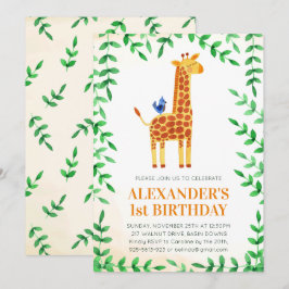 niedliches Giraffe & Bird Whimsical Party zum 1. G Einladung