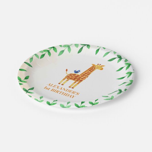 niedliches Giraffe & Bird Whimsical Party zum 1. G Pappteller (Schrägansicht)