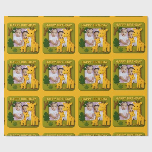 Niedliches Giraffe GeburtstagsFoto individuell anp Geschenkpapier (Flach)
