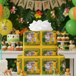 Niedliches Giraffe GeburtstagsFoto individuell anp Geschenkpapier